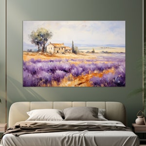 Lavender Field in Provence Painting Canvas PRINT, Provence Wall Art, Lavender Field Painting, Rustic Canvas Art image 6