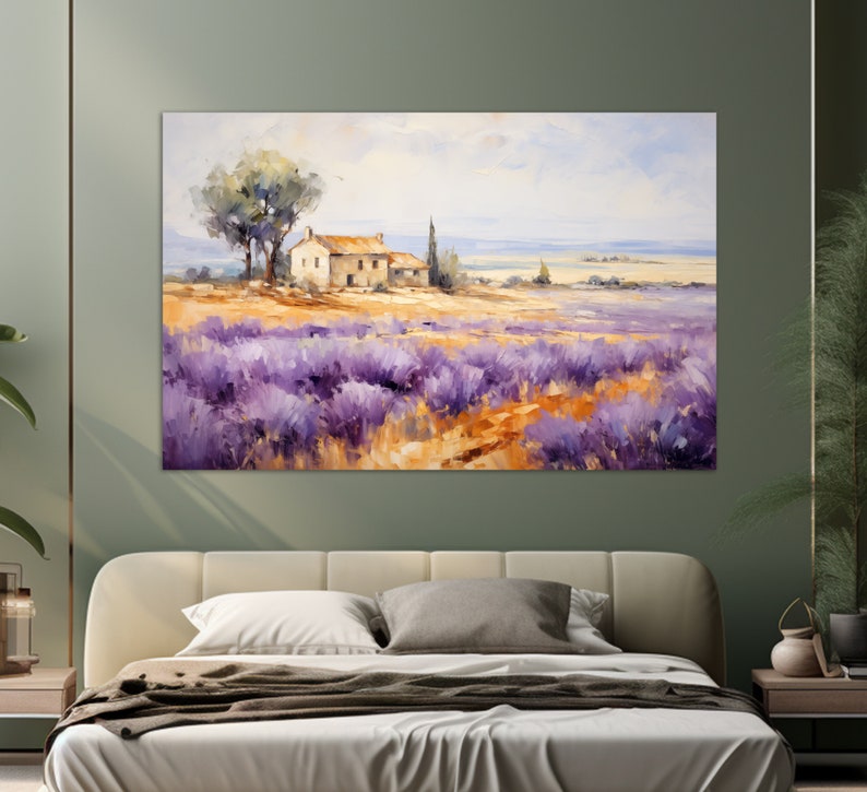Lavender Field in Provence Painting Canvas PRINT, Provence Wall Art, Lavender Field Painting, Rustic Canvas Art image 6