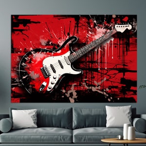 Grunge Guitar Canvas Print, Abstract Guitar Wall Art, Guitar Painting, Guitar Player Gift, Guitar Teacher Gift