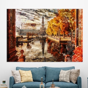 Seville Canvas Print, Plaza de España, Parque de María Luisa, Seville Painting, Seville Wall Art