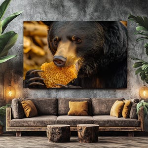 Bear Eating Honeycomb Abstract Painting Canvas Print, Bear Painting, Bears Wall Art, Honey Wall Art, Bear Canvas Print
