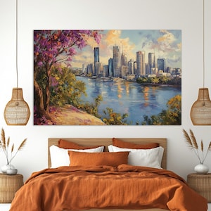 Brisbane Canvas Print, Brisbane Skyline, Brisbane Painting, Brisbane Wall Art, Australia Canvas Art