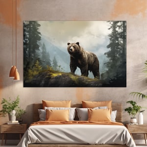Brown Bear in the Forest Canvas Print, Bear Painting, Bears Wall Art, Bears Canvas Art, Nature Landscape Canvas Print