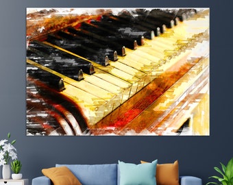 Art mural abstrait pour piano, impression sur toile de piano, peinture pour piano, cadeau de pianiste, décor de club de piano