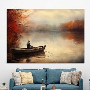 Lonely Fishing Boat on the Lake Painting, Fishing Wall Art, Fishing House Decor, Lake House Decor, Fishing Painting, Fisherman Gift