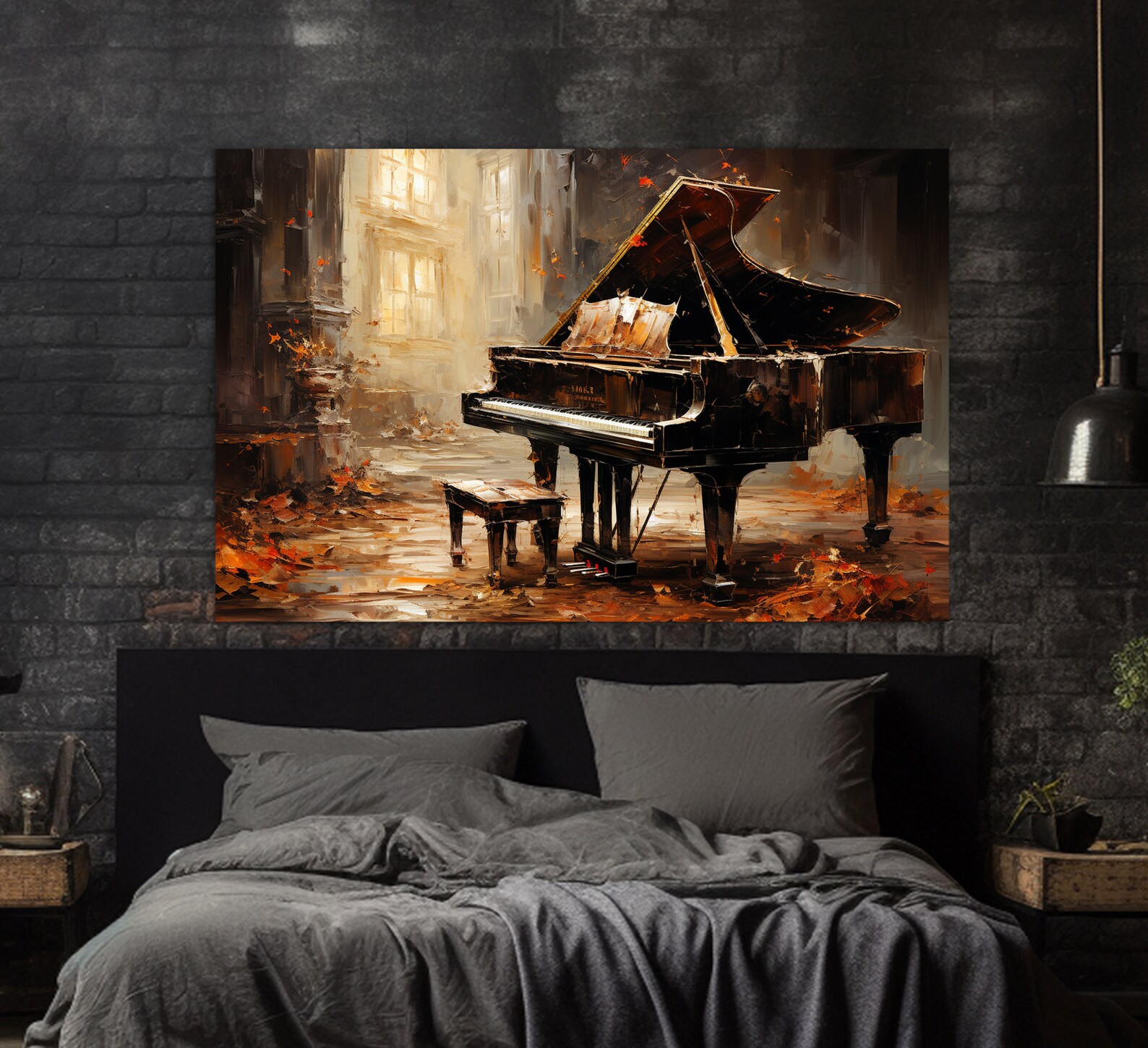 Vintage Grand Piano Oil Painting PRINTED on Canvas, Piano Wall Art ...