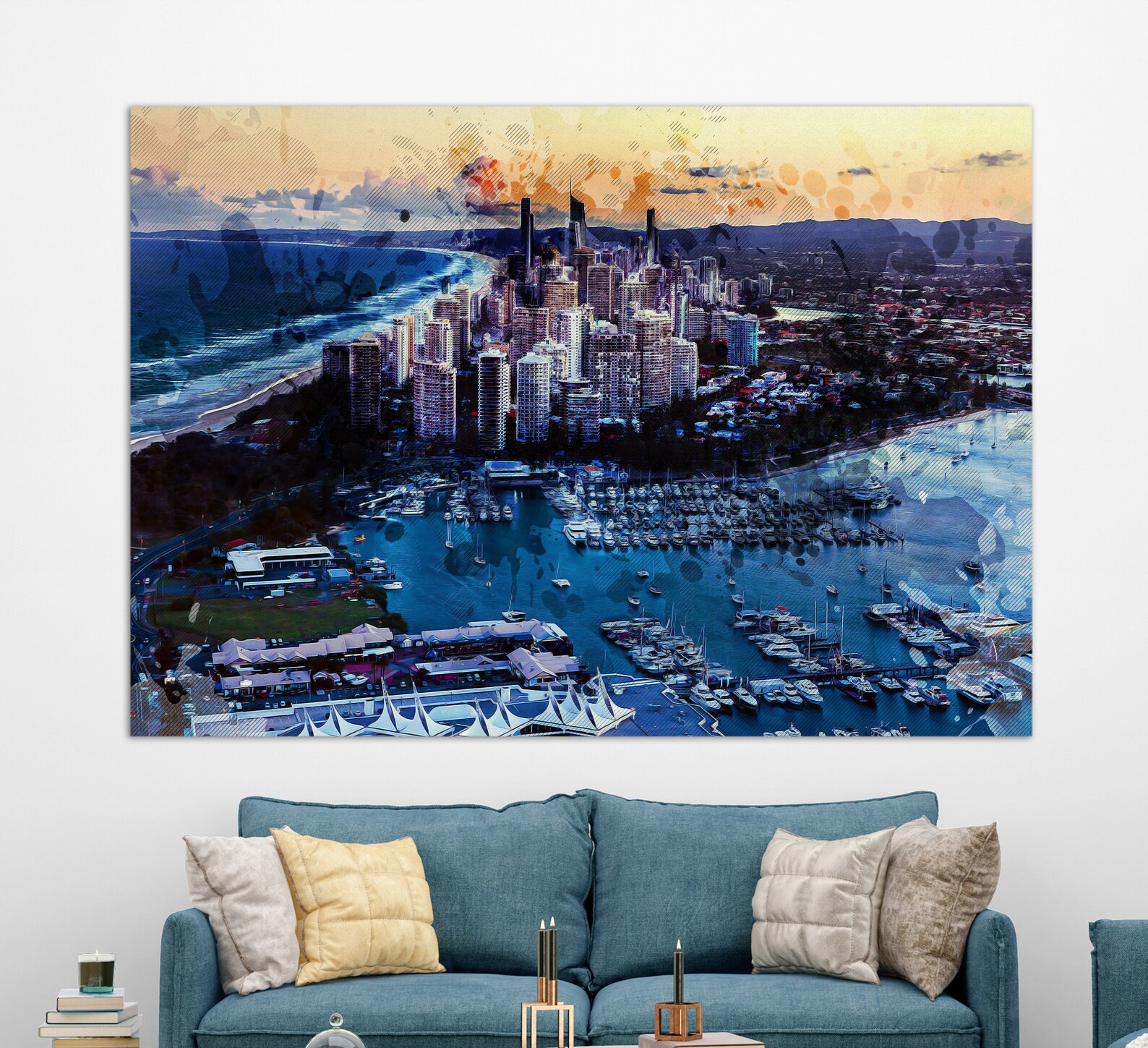 Brisbane Canvas Print Brisbane Skyline Brisbane Painting Etsy