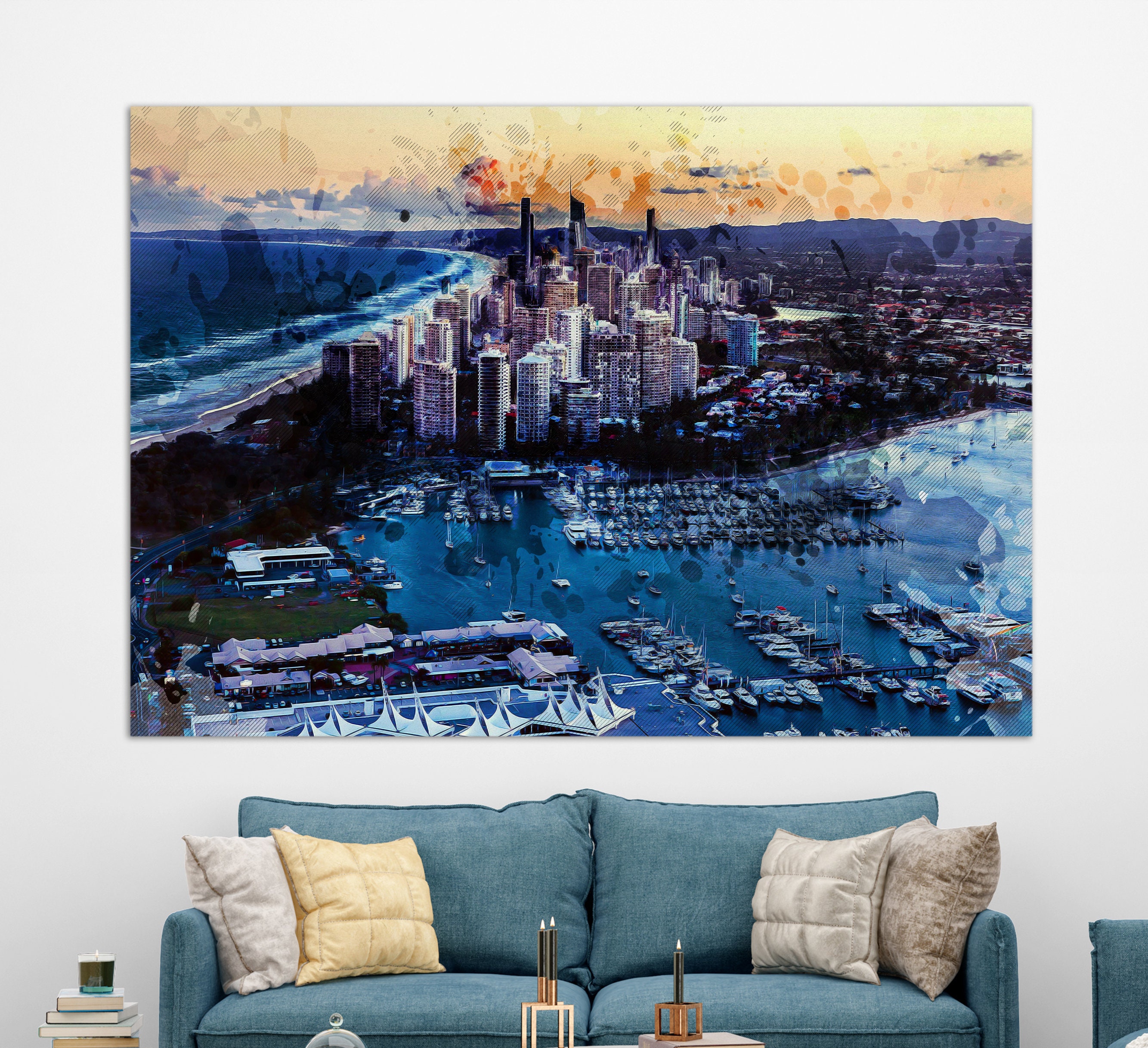 Brisbane Canvas Print Brisbane Skyline Brisbane Painting Etsy UK