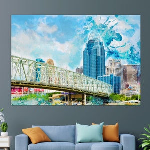 Cincinnati Wall Art, Abstract Cincinnati Canvas Print, Cincinnati Skyline, Cincinnati Painting