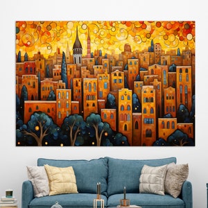 Barcelona Van Gogh Style Canvas Print, Barcelona Wall Art, Barcelona Canvas Art