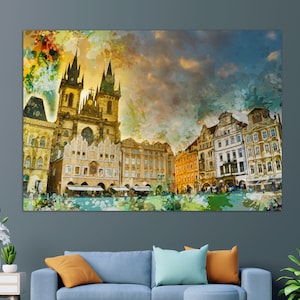 Abstract Prague Canvas Print, Prague Painting, Prague Wall Art, Czech Republic Wall Art