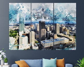 Abstract Oklahoma City Canvas Print, Oklahoma City Skyline, Oklahoma City Painting, Oklahoma City Wall Art