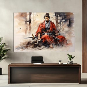 Samurai Leinwanddruck, Japanische Wandkunst, Samurai Ölgemälde, Samurai Wandkunst