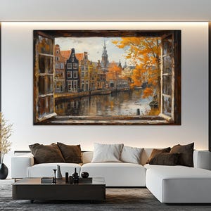 Fenster zu Amsterdam Leinwanddruck, Fenster-Wand-Kunst, Amsterdam-Leinwand-Kunst, Niederlande Malerei, Amsterdam-Wand-Dekor