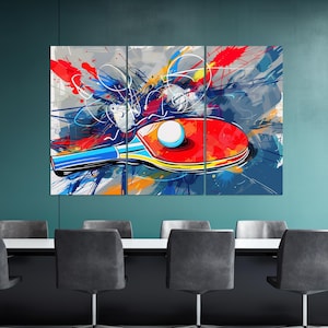 Abstracte canvasafdruk tafeltennis, tafeltennis muurkunst, tafeltennis popart schilderstijl, tafeltennis canvaskunst, tafeltennis poster