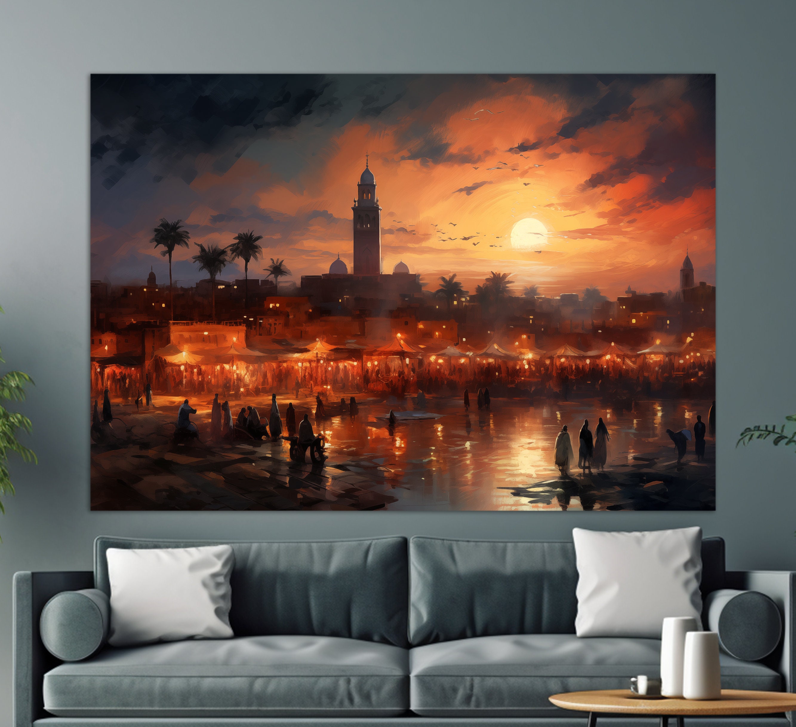 Vintage Marrakech Canvas Print, Morocco Wall Art, Morocco Canvas Print, Morocco Painting