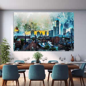 Abstract Boston Canvas Print, Boston Skyline, Boston Painting, Boston Wall Art