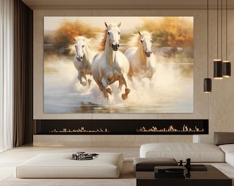 White Horses Painting, Horses Canvas Print, Horses Wall Art