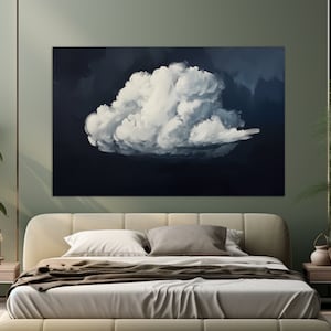 Minimalist Cloud Painting Canvas PRINT, Night Sky Wall Art, Sky Painting, Cloud Poster, Clouds Wall Art, Abstract Wall Art