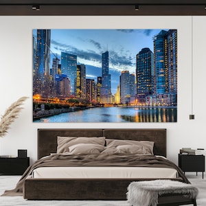 Chicago Skyline Painting Canvas Print, Chicago Wall Art , Chicago Wall Decor , Chicago Canvas Wall Art, Chicago Poster, Chicago Downtown