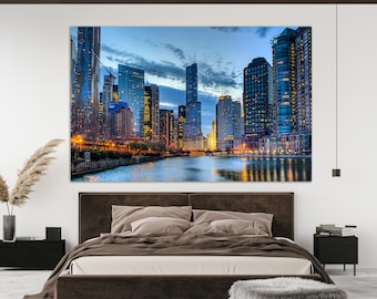 Chicago Skyline Painting Canvas Print, Chicago Wall Art , Chicago Wall Decor , Chicago Canvas Wall Art, Chicago Poster, Chicago Downtown