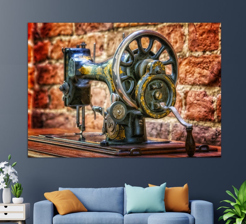 Vintage Sewing Machine Canvas Print, Sewing Wall Art, Seamstress Gift, Tailor Gift, Antique Sewing Machine Print image 1