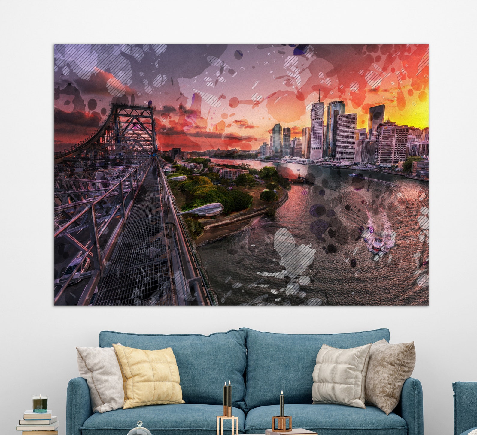 Brisbane Skyline Brisbane Canvas Print Brisbane Painting Etsy
