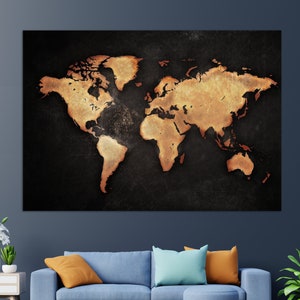 Grunge World Map Canvas Print, World Map Wall Art, World Map Painting