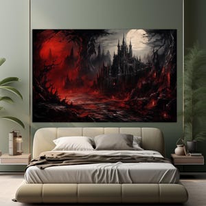 Dracula&#39;s Castle Painting, Bran Castle Canvas Print, Gothic Wall Art, Gothic Painting