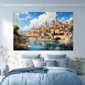 Toledo Wall Art, Toledo Painting, Toledo Skyline, Spain Canvas Print