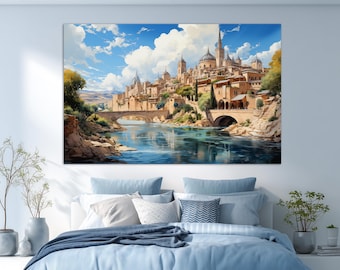 Toledo Wall Art, Toledo Painting, Toledo Skyline, Spain Canvas Print