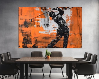 Impressão em tela abstrata de golfe, arte de parede de golfe, pintura de golfe, presente para jogador de golfe, decoração de taco de golfe, decoração de parede de resort de golfe