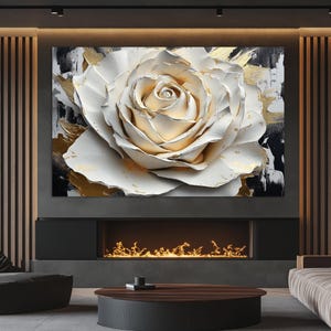 Abstract White Rose Flower Canvas Print, Floral Wall Art, Flowers Painting, Floral Wall Decor, White Rose Print, Floral Bedroom Decor