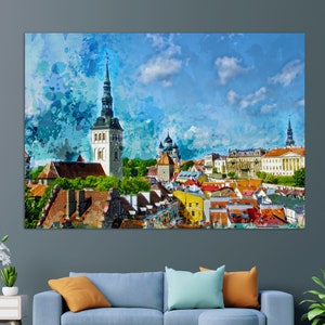 Tallinn Canvas Print, Abstract Tallinn Painting, Tallinn Wall Art, Estonia Canvas Art