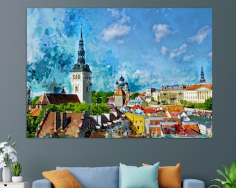Tallinn Canvas Print, Abstract Tallinn Painting, Tallinn Wall Art, Estonia Canvas Art