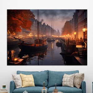 Misty Copenhagen Painting, Abstract Copenhagen Canvas Print, Copenhagen Wall Art, Denmark