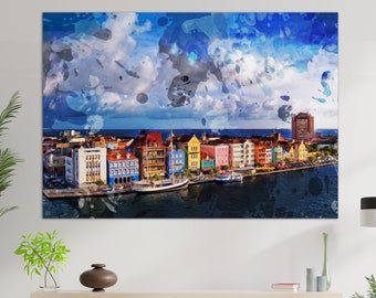 Willemstad Canvas Print, Willemstad Painting, Curaçao Wall Art, Curaçao Canvas Art