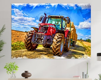 Massey Ferguson 7715 Tractor Canvas Print, Tractors Wall Art, Tractor Print, Tractor Painting, Farm Wall Decor
