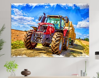 Impresión en lienzo del tractor Massey Ferguson 7715, arte mural de tractores, impresión de tractor, pintura de tractor, decoración de pared de granja