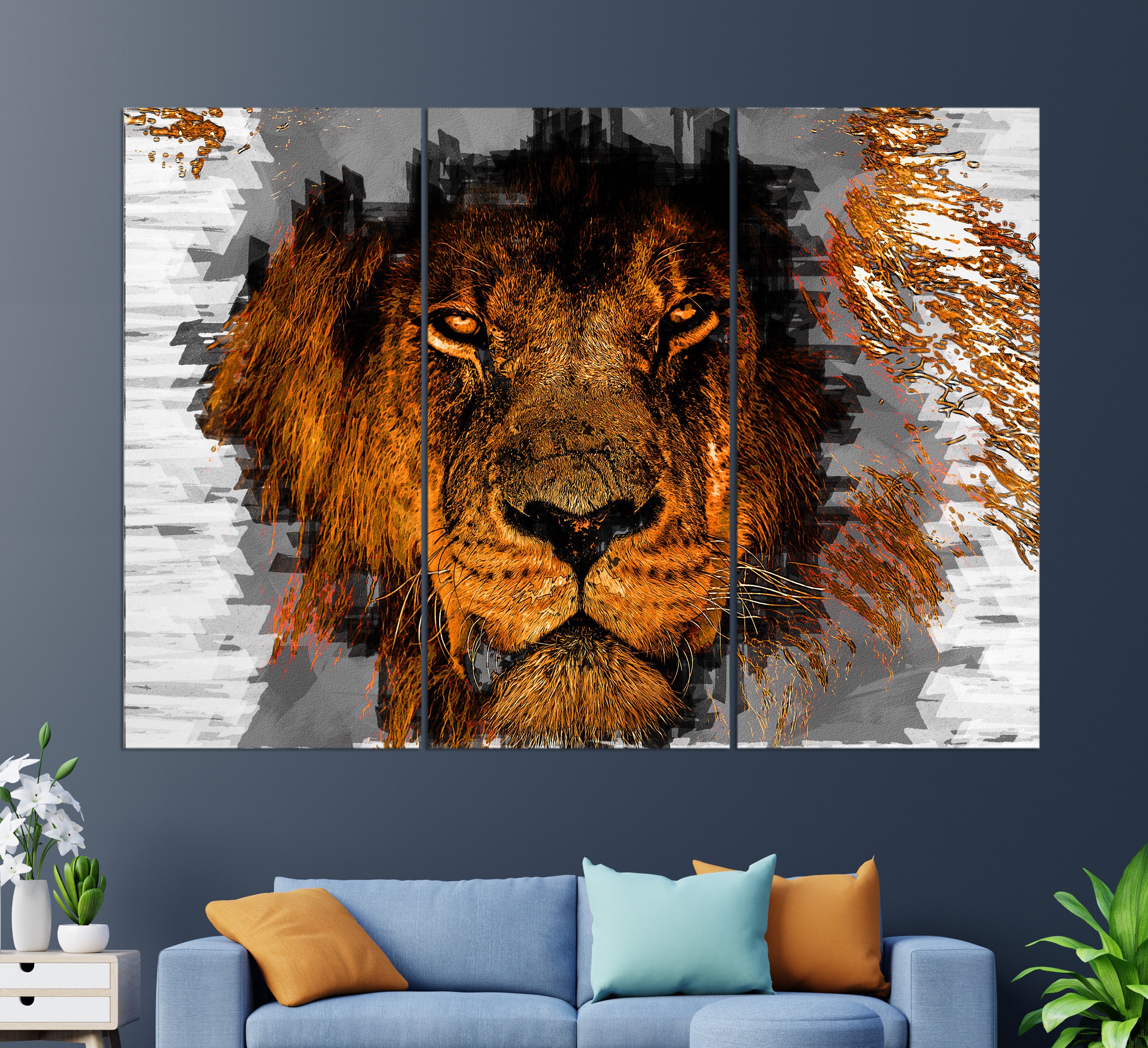 Abstract Lion Canvas Print Lion Painting Lion Wall Art Lion Etsy