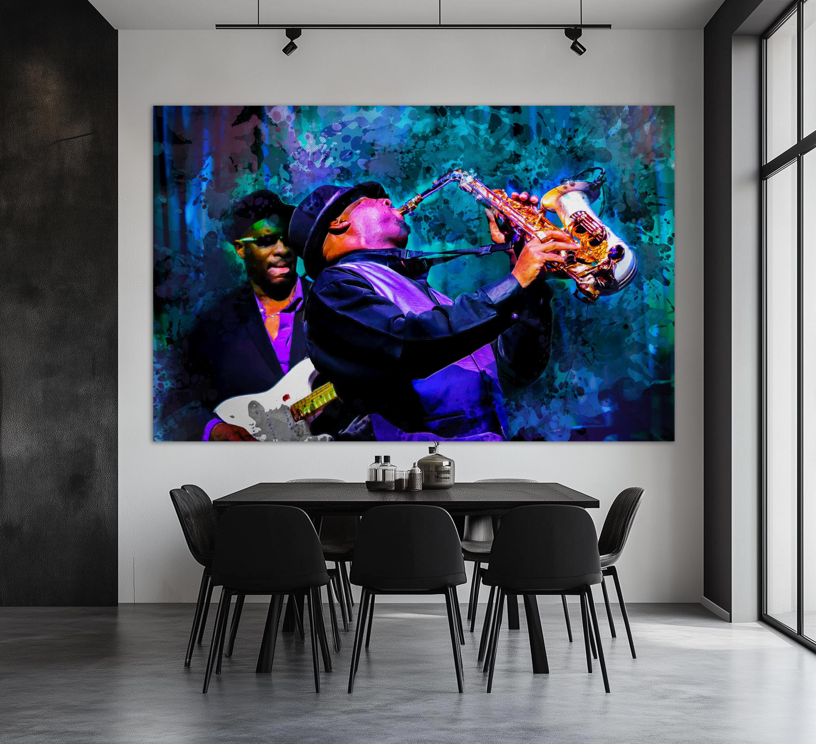 André Branluer jazz アート ジャズ Abstract Jazz Wall Art, Jazz Band Canvas Print, Jazz Band Painting
