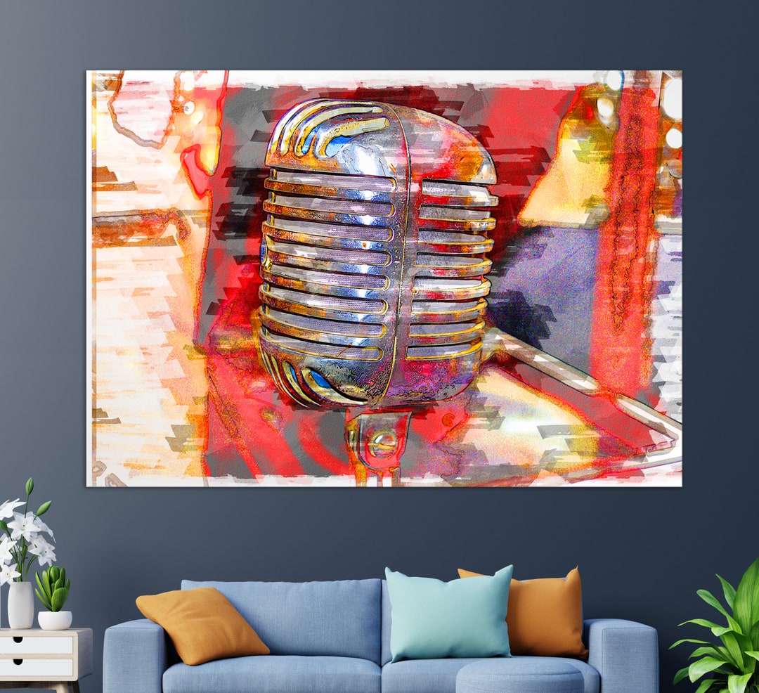 Vintage Microphone Wall Art, Microphone Canvas Print, Microphone Painting, Singer Gift Etsy