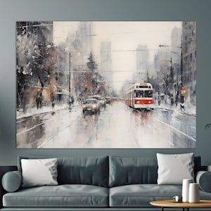 Winter Seattle Retro Canvas Print, Seattle Wall Art, Vintage Seattle Painting, Seattle Print