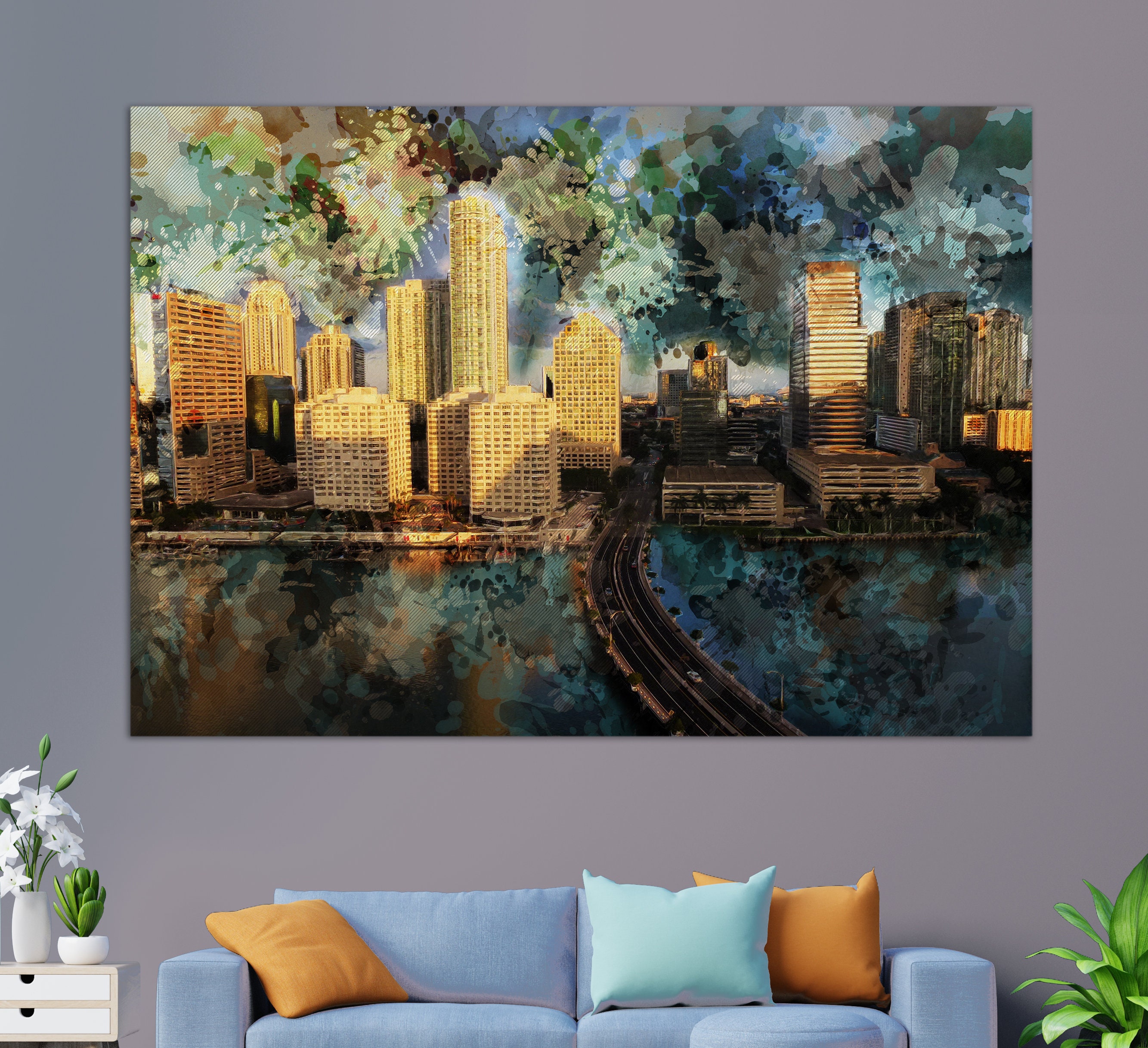 Miami Canvas Print Miami Skyline Abstract Miami Painting Etsy UK
