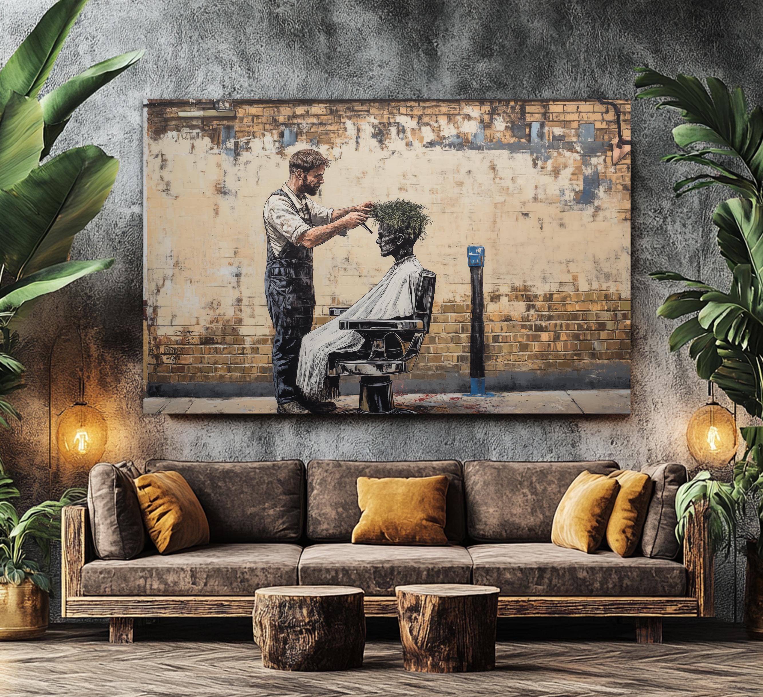 Tableau Toile Barbershop Hipster Urbain - Impression Giclée - Plusieurs Formats - Neuf