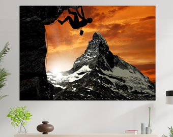Alpinism Canvas Print, Mountaineering Wall Art, Climbing Painting, Climber Gift
