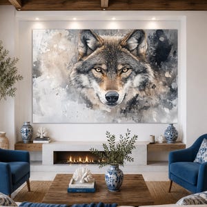 Large Wolf Painting Canvas Print, Abstract Wolf Painting, Wolf Canvas Print, Wolf Wall Art, Wolf Portrait, Wolf Poster image 1