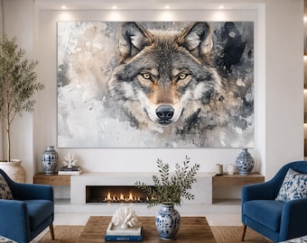 Large Wolf Painting Canvas Print, Abstract Wolf Painting, Wolf Canvas Print, Wolf Wall Art, Wolf Portrait, Wolf Poster