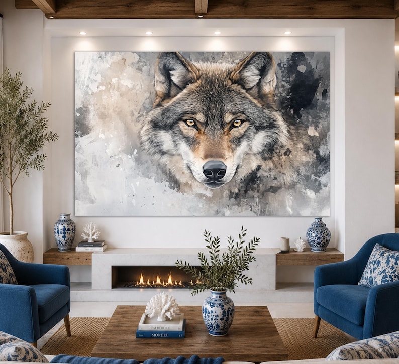 Large Wolf Painting Canvas Print, Abstract Wolf Painting, Wolf Canvas Print, Wolf Wall Art, Wolf Portrait, Wolf Poster image 1