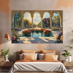 Floral Canvas Art, Persian Garden Canvas Print, Flowers Painting, Persian Wall Decor, Persian Garden Print, Beautiful Garden Wall Art